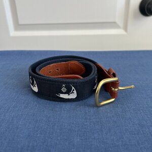 "Leather Man Ltd. Nantucket Island/Compass Motif Navy Canvas Belt" Size 32